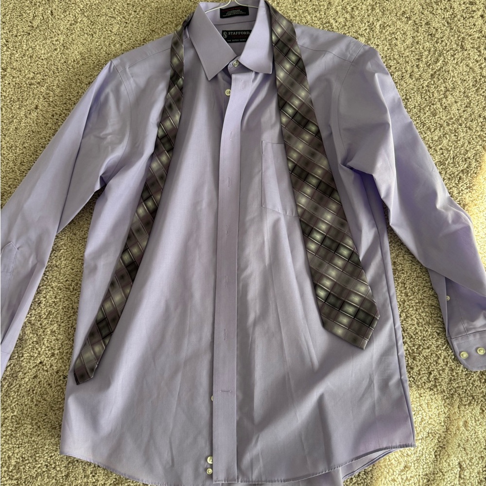 Stafford Lavender Dress Shirt with Plaid Tie